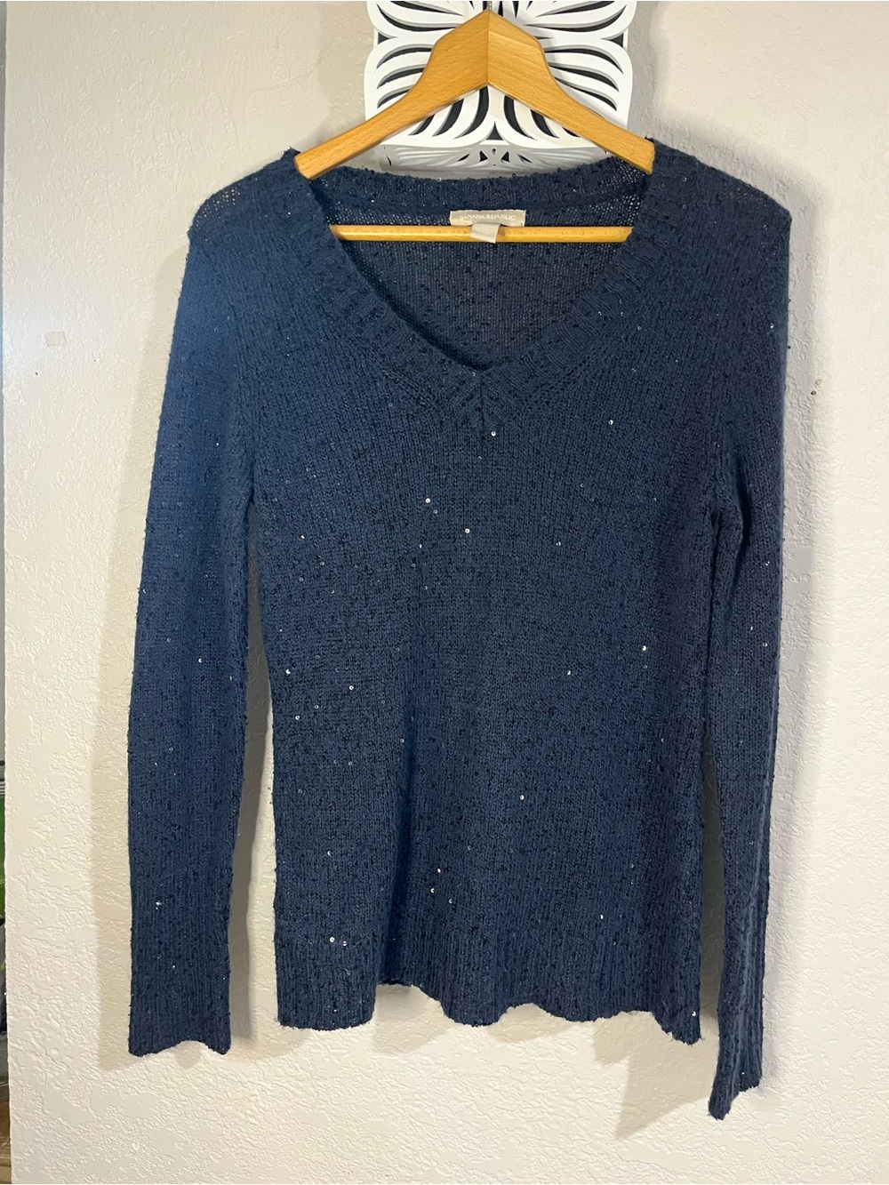 Banana Republic Navy V-Neck Sequin Sweater